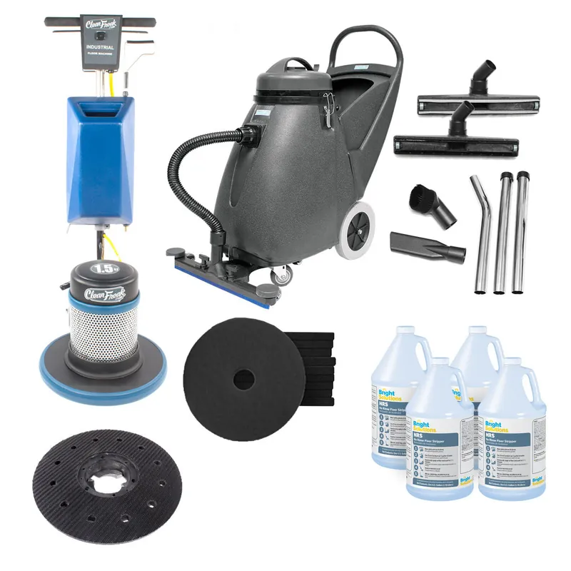 Next Day Delivery Heavy Duty Commercial Floor Stripping Package w/ 17" Floor Buffer Machine & Wet / Dry Vacuum