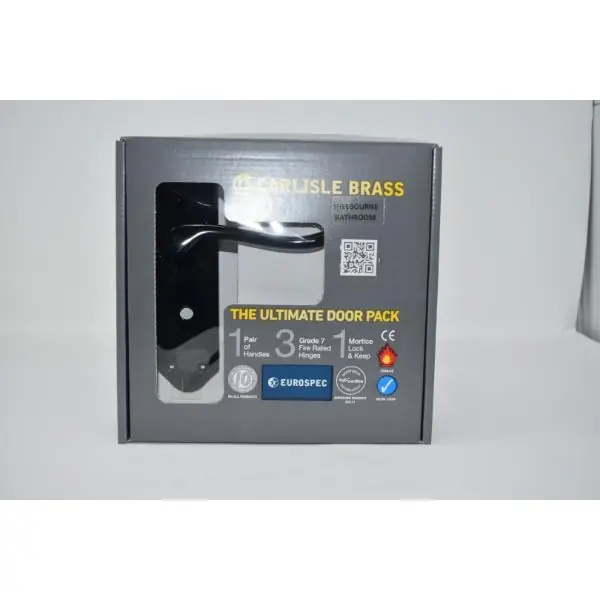 Carlisle Brass Ultimate Door Pack Shelbourne Bathroom On Plate, Lock And 3 Hinges Black Professional Grade