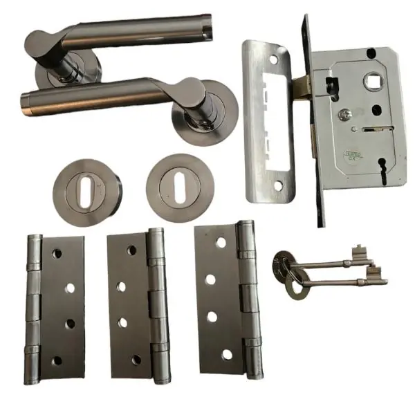 Sichern The Brooklyn handle is a stylish Lever on Rose handle in a Polished/Satin Chrome Finish.Complete Door pack Time-Limited