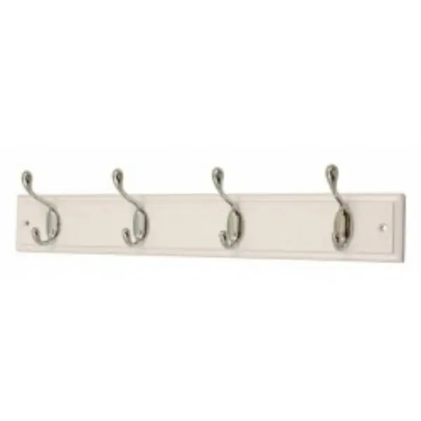 Reduced Price Head Bourne 4 Chrome Hat & Coat Hooks on a White Board