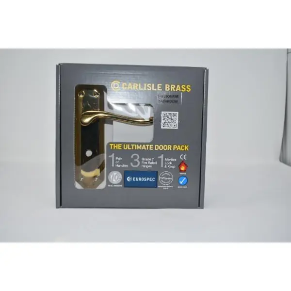 Carlisle Brass Ultimate Door Pack Shelbourne Bathroom On Plate, Lock And 3 Hinges Brass Top Rated