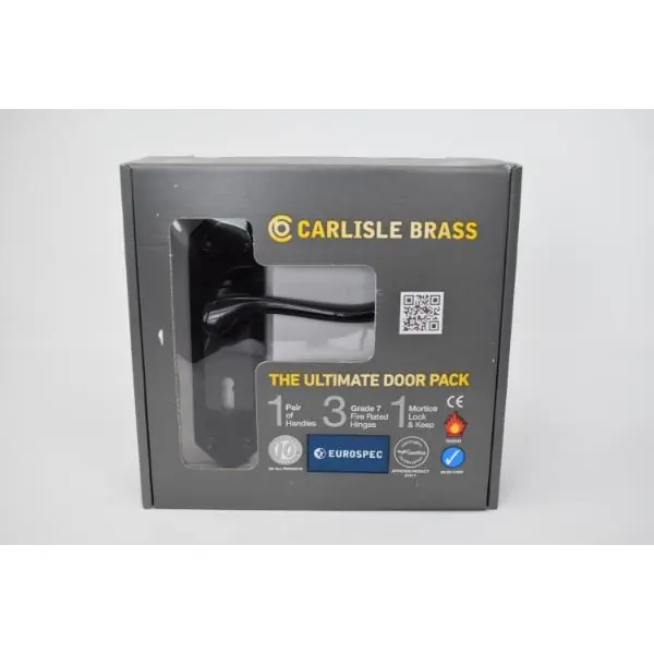 Get Yours Carlisle Brass Ultimate Door Pack Shelbourne Lever On Place, Lock And 3 Hinges Black