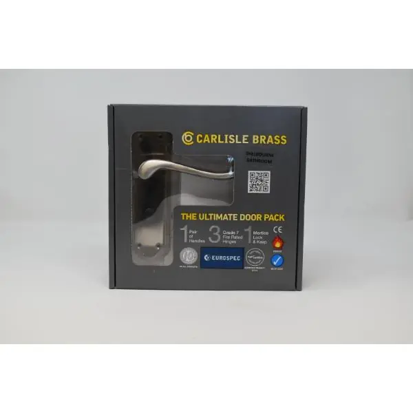 Carlisle Brass Ultimate Door Pack Shelbourne Bathroom On Plate, Lock And 3 Hinges Satin Nickle Handmade