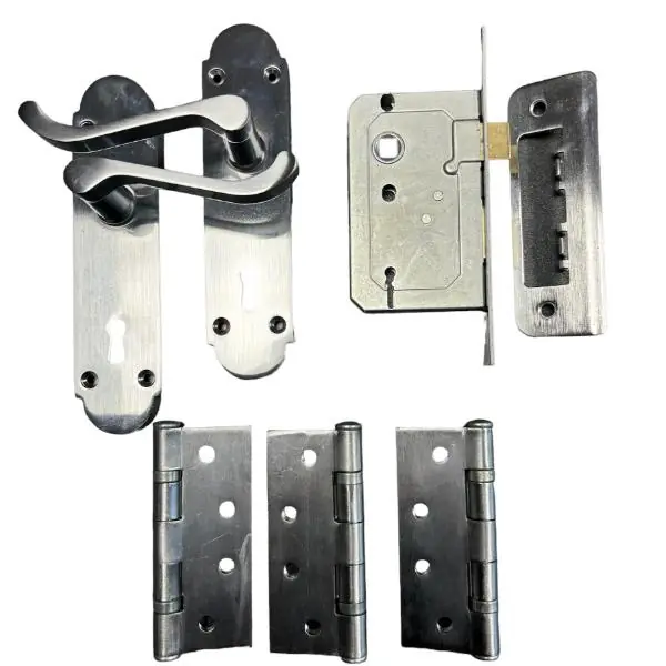 Reduced Price Sichern Contemporary Scrolled Handle on an Arched Plate Chrome, Pack contains Handles, Lock & 3 Hinges