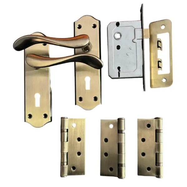 Buy Online Sichern Elegant Contemporary Lock Furniture Bronze Door pack, Pack contains Handles, Lock & 3 Hinges