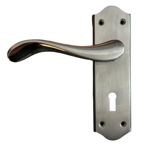 Final Sale Sichern The Charlotte Lever lock Handle is a stylish lever on plate Handle in a Polished/Satin chrome Finish