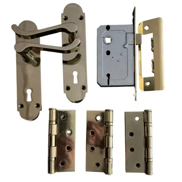 Sichern Contemporary Scrolled Handle on an Arched Plate Brass, Pack contains Handles, Lock & 3 Hinges Fan Favorite
