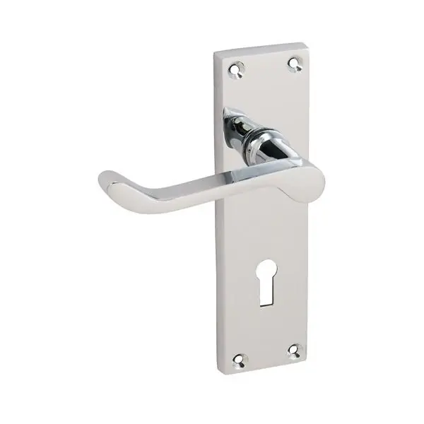 Sichern Polished Chrome Victorian Scroll Lever Lock Furniture on a traditional plate Hassle-Free Returns