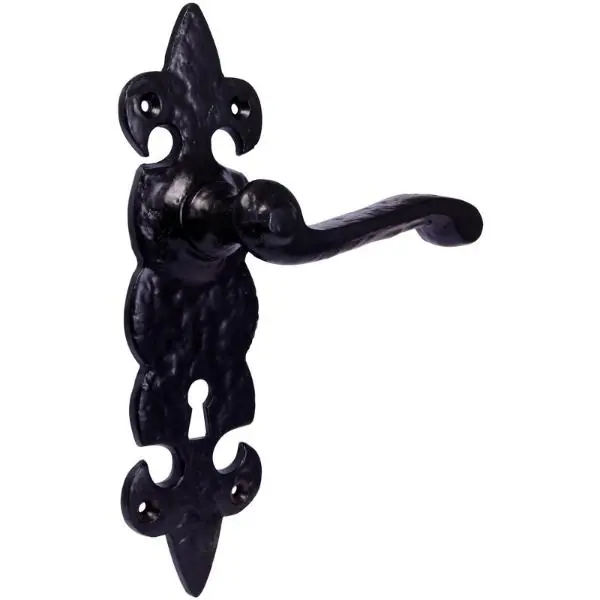 Wholesale Perrys Old World Effect Black Iron Fleur dy Lys Lever Lock Handle