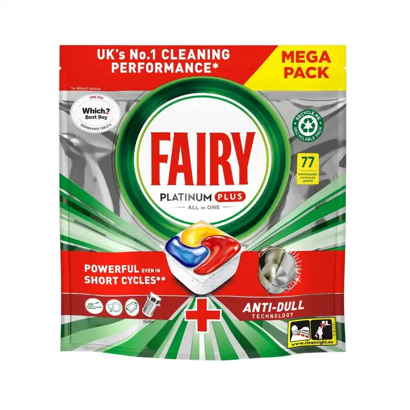 Fairy Platinum Plus Dishwasher Tablets Lemon 77 Pack Limited Time