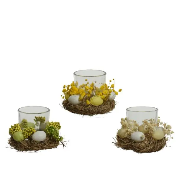 Tealightholder glass wih natural detail 12cm Time-Limited