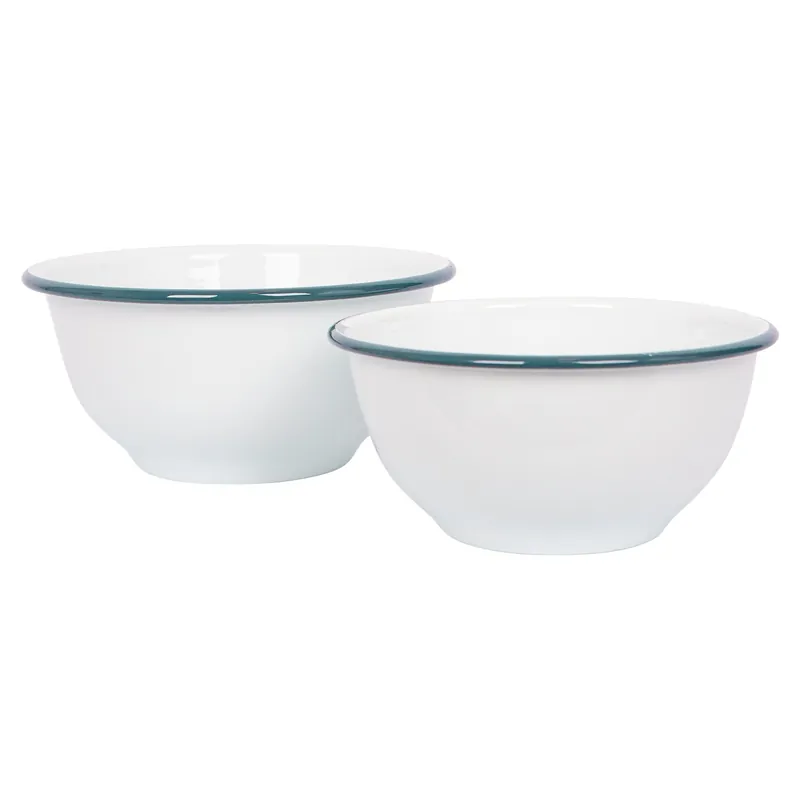 Argon Enamel Bowl Set of 2- White/Green Price Cut