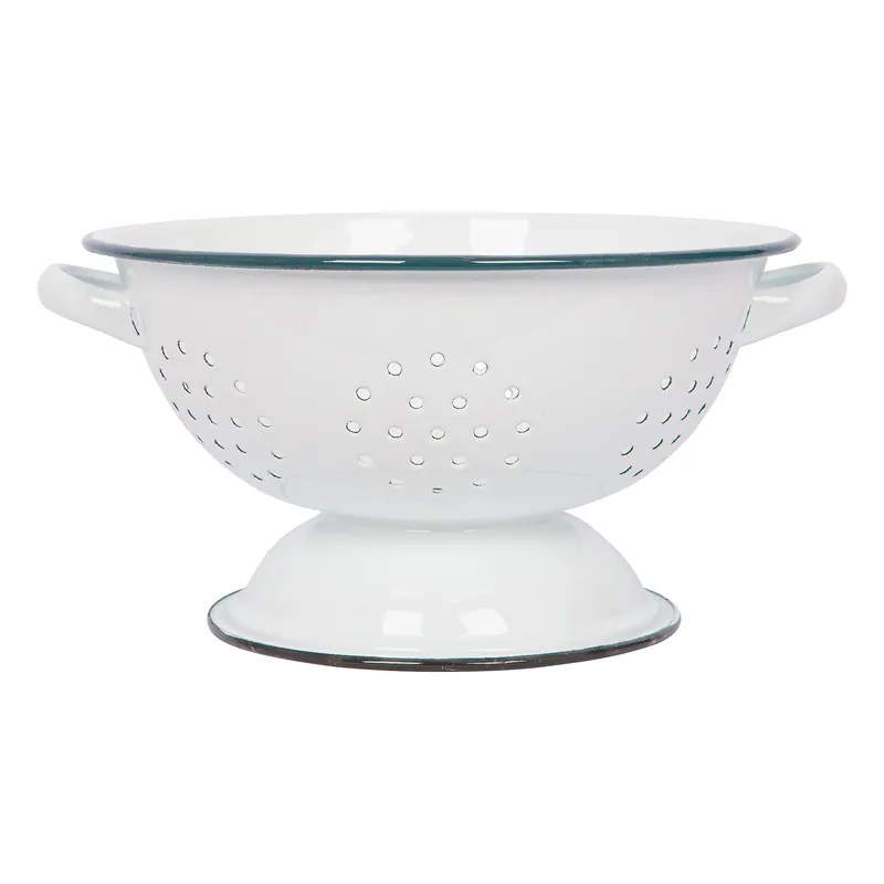 Argon Enamel Colander White/Green Premium