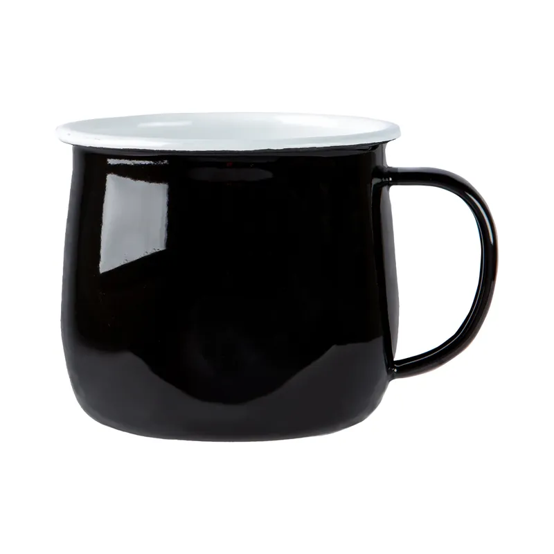 Argon Enamel Belly Mug Black / White 375ml Handmade