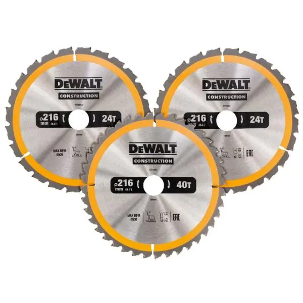 DeWalt DEWDT1962QZ Construction Circular Saw Blade 216mm2X 24T 1X 40T Pack of 3 Free Returns