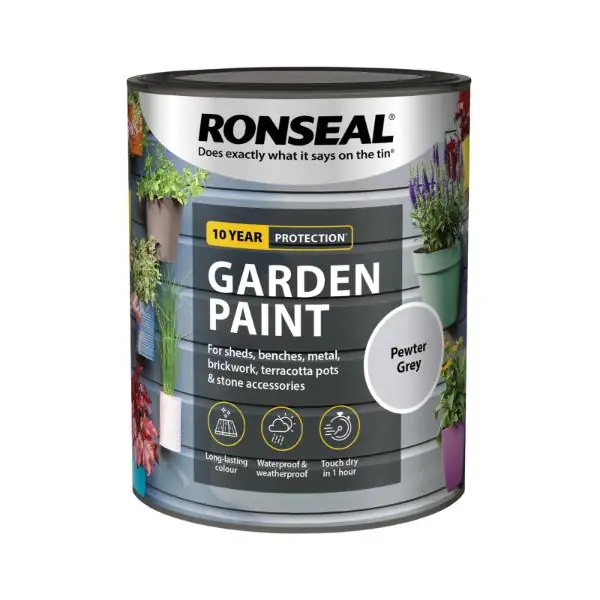 Ronseal Garden Paint Pewter Grey 750Ml New Release