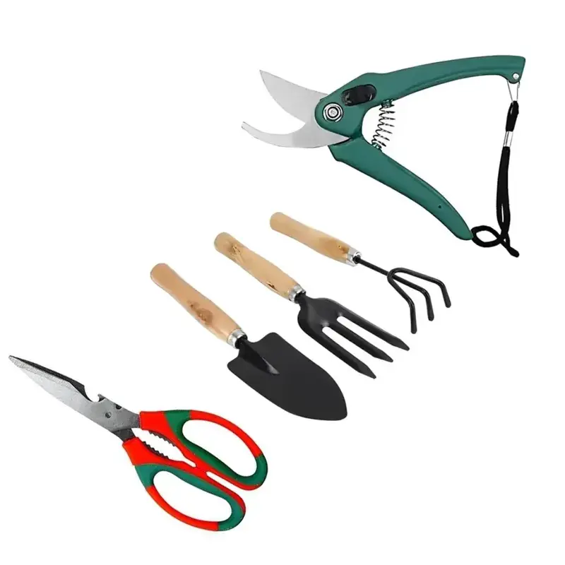 Super Sale AGT Garden Tool Combo of Hand Cultivator, Trowel, Fork, Imported Garden Pruner and Imported Garden Scissor (Pack of 5)