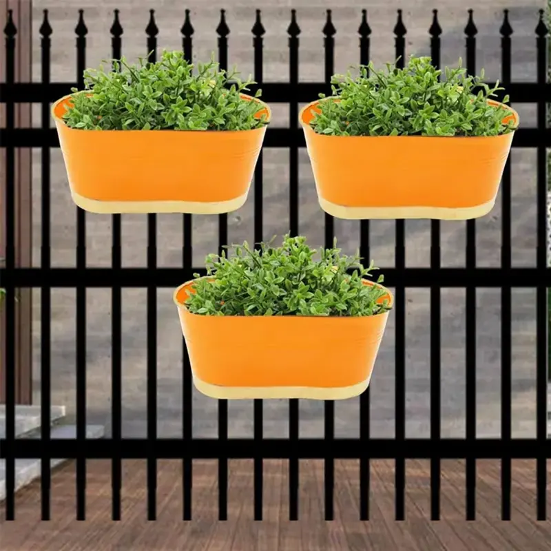 Ecofynd Hanging Flower Pots for Garden, 12 inch Railing Planter with Detachable Handle(Pack of 3) Buy Today