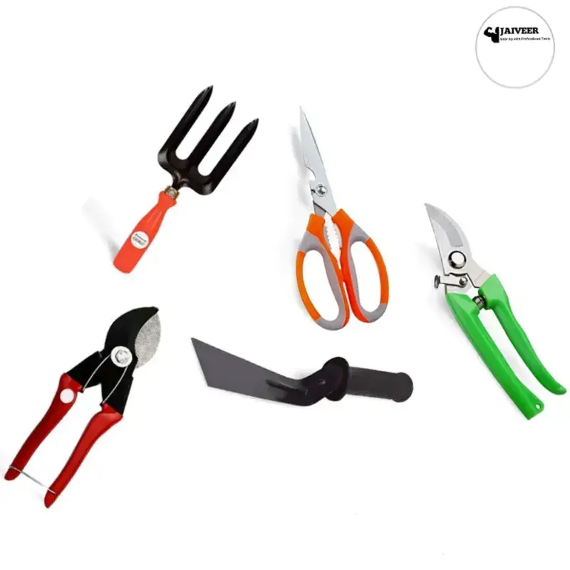 Weekend Sale Jaiveer Garden Tools Set of a German Pruner, Double Cut Pruner, Garden Fork, Khurpi and a Scissor | Used for Gardening