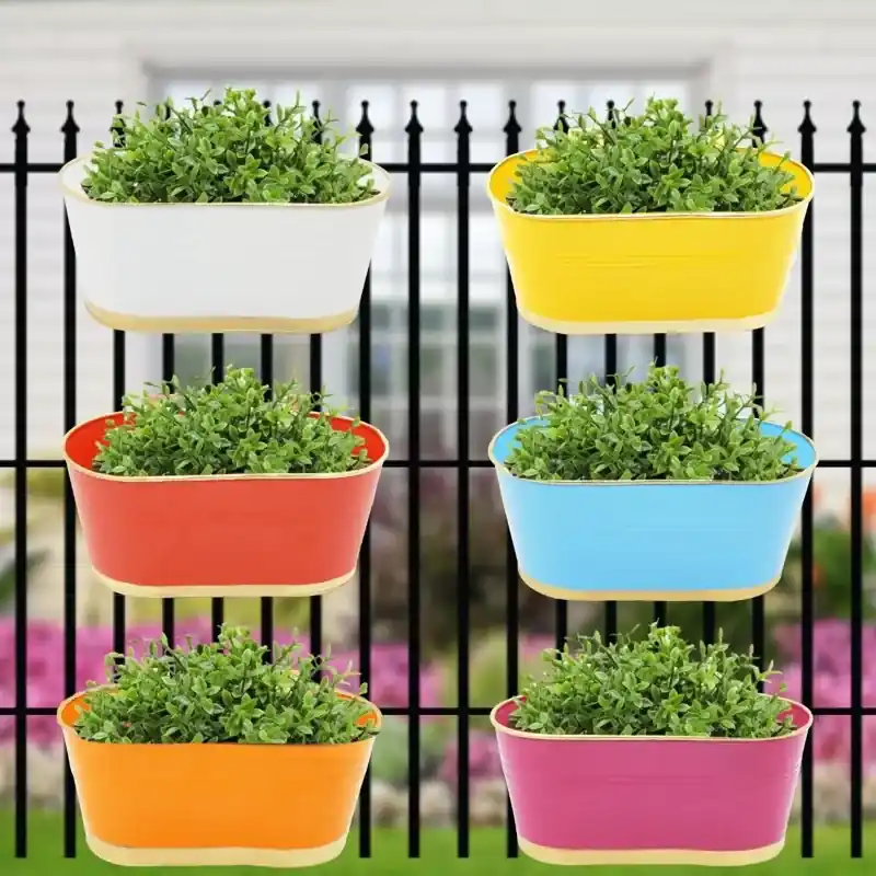 Ecofynd 12 inches Oval Railing Planters | Hanging Pots for Balcony-Pack of 6 (EC18022-106-M06) New Release