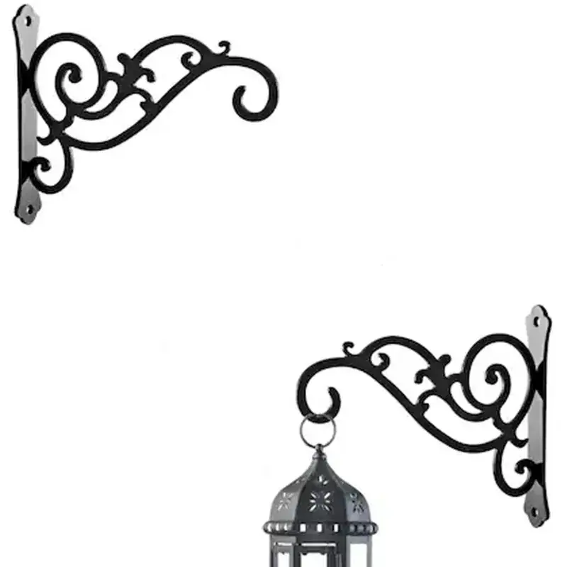 Ecofynd Wall Hanging Plant Bracket - Black Colored Iron Hangers for Hanging Lanterns, Bird Feeders, Planters (Pack of 2) 5.0 Clearance