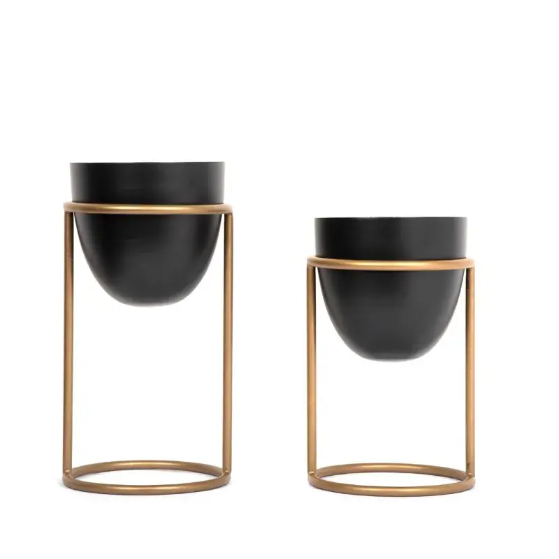 Express Delivery Ecofynd 6 inch Decorative Metal Plant Pot with Stand for Indoor Outdoor Home Decor (Pack of 2) 5.0