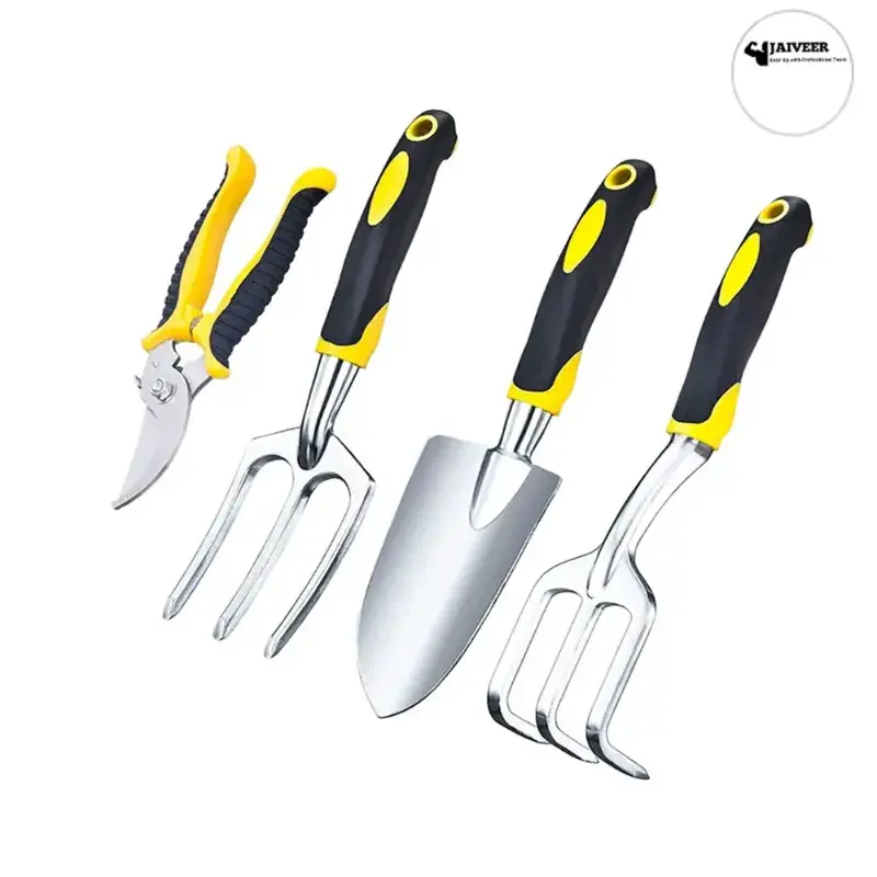 Jaiveer 4 Garden Tools Set - Hand Rake, Trowel, Garden Fork and Pruning shears | Used for Effective Gardening Trending