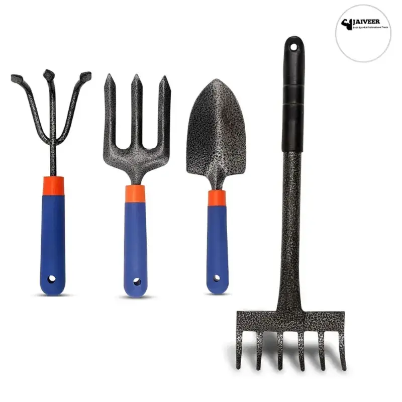 Jaiveer Garden Tools Set of a Hand Cultivator, Hand Trowel, Garden Fork and a Garden Rake (4 Tools) Big Sale
