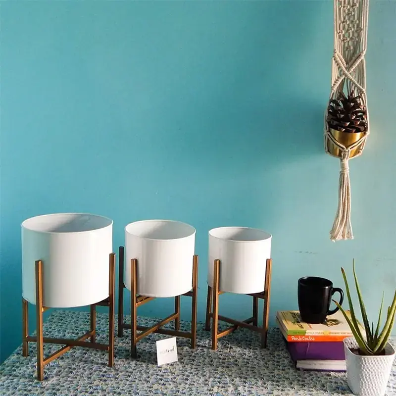 Special Offer Ecofynd Mid Century Metal Plant Pot Set for Interior Decoration (Set of 3) 5.0