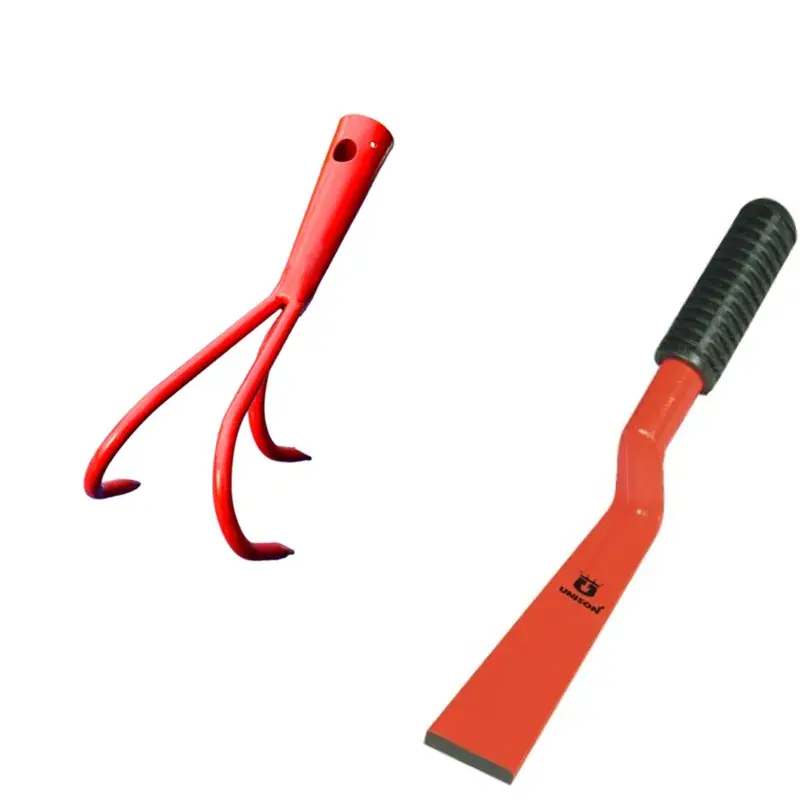 Professional Grade Unison Garden Set : 3-Prong H.D Cultivator & 2" Khurpa with Steel Handle - Heavy Duty Soil & Weeding Tools used for Gardening