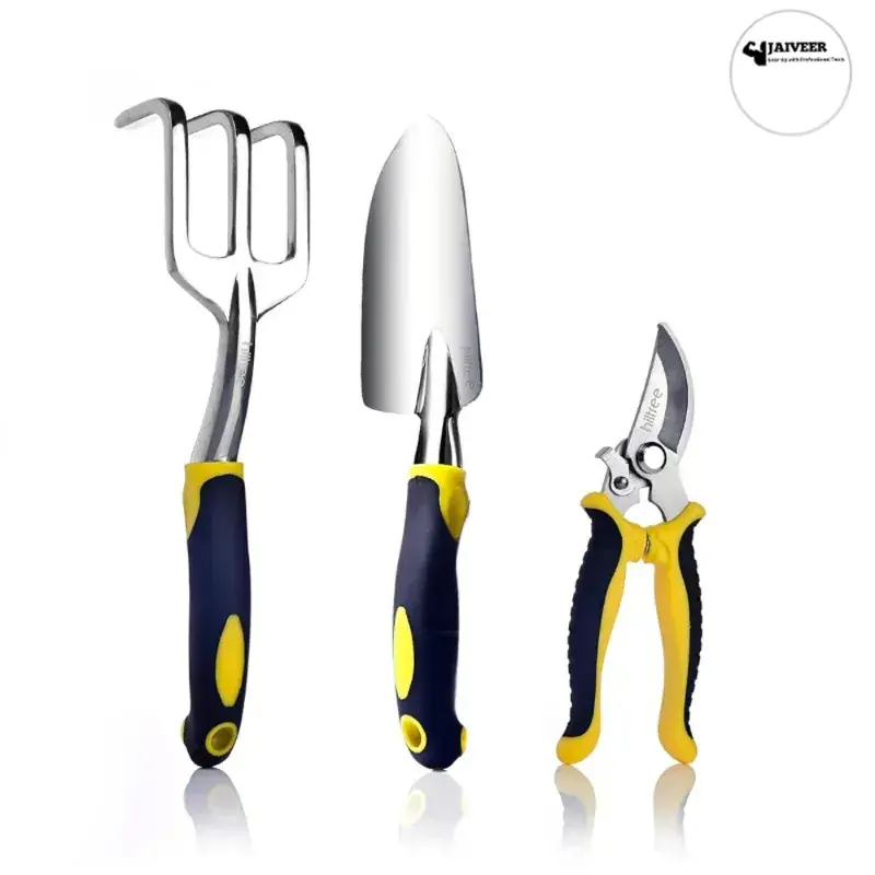 Jaiveer Combo of 3 Garden Tools - Stainless Steel Hand Pruner, Cast Aluminum Hand Rake and Trowel 5.0 Best Choice