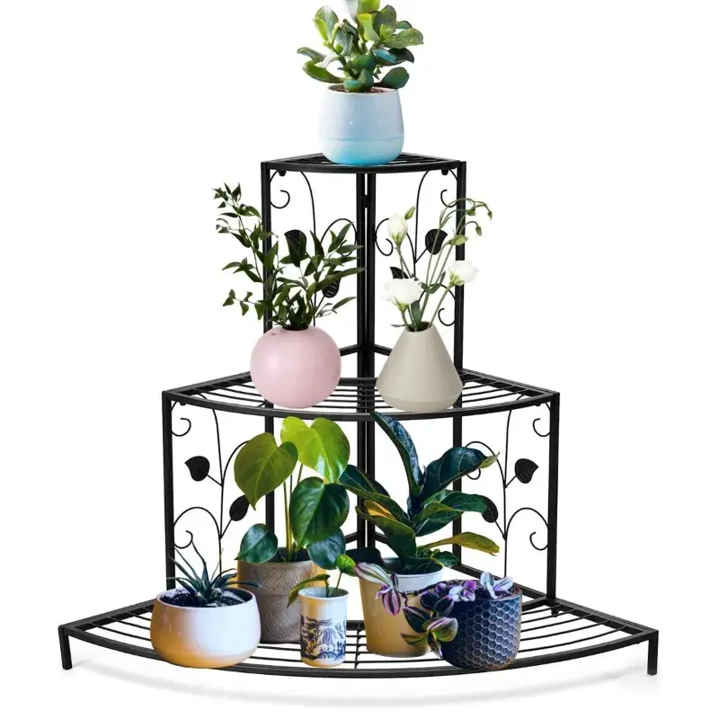 Sale Ecofynd Zen Corner Plant Stands for Balcony, Living Room- 3 Tier Home Decor Item(Black) 5.0