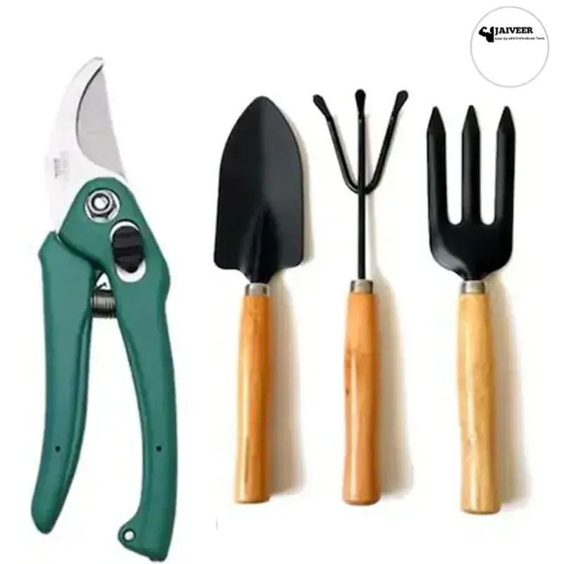 Jaiveer Garden Tools Set - Cultivator, Trowel, Garden Fork and Pruning shears | Used for Effective Gardening Hassle-Free Returns