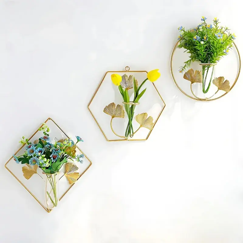 Ecofynd Wall Decor Hanging Flower Vase, Metal Holders for Plants - Pack of 3 (HVASE004-GO-103) 5.0 Best Price