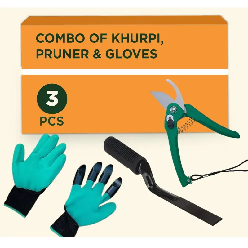 Secure Checkout Jaiveer 3 Garden Tools Set-Small Khurpi, Pruning shears and a Pair of Garden Gloves | Used for Effective Gardening