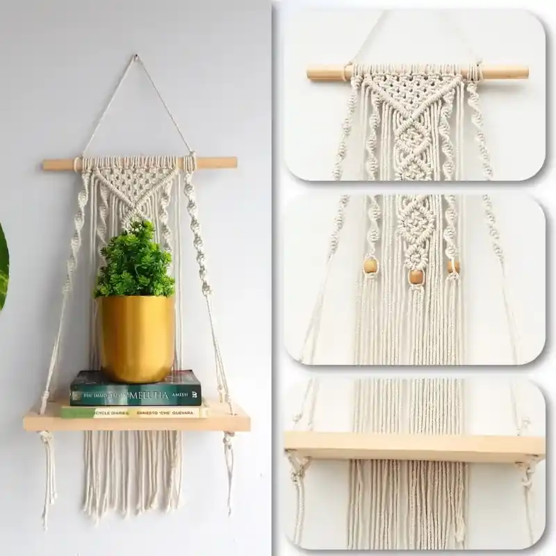 Ecofynd 12 inches Boho Style Wall Hanging Wooden Shelf for Home Decor(EC18034-SH026) 5.0 Seasonal Sale