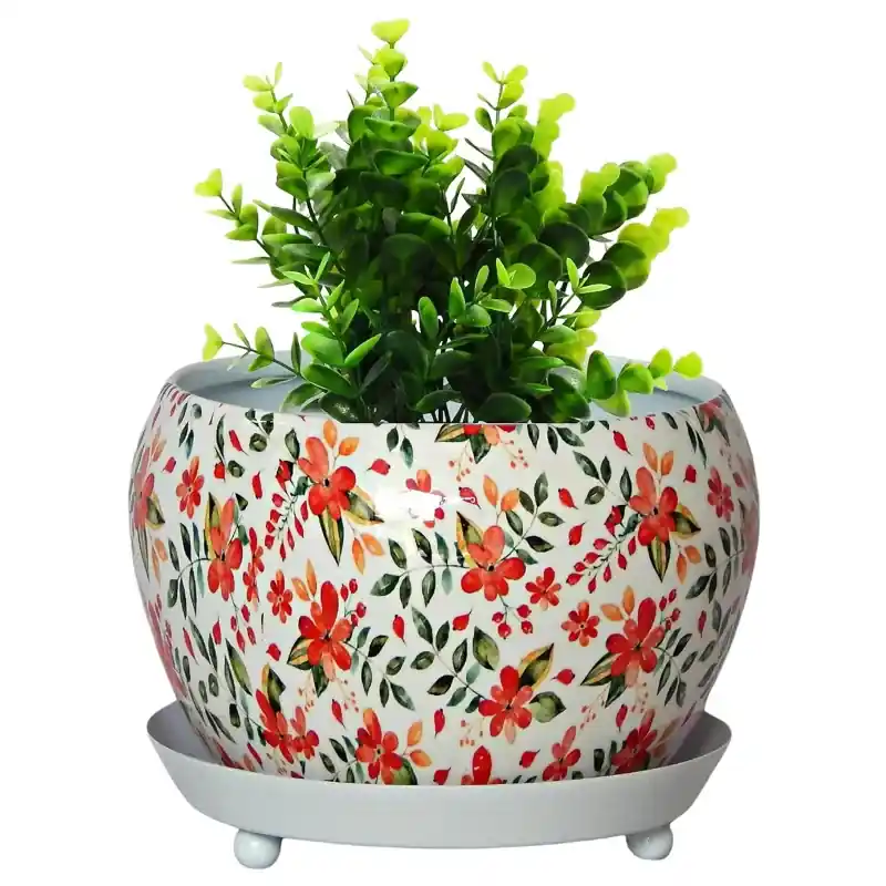 Super Sale Ecofynd Floral Design Metal Plant Pot | Home Decor Item for Garden, Balcony, Patio, Living Room
