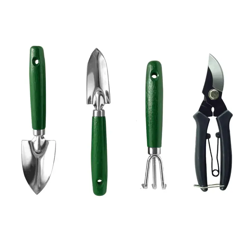 Jaiveer Set of 4 Mini Garden Tools - Bypass Florist Pruner, Transplanter, Trowel and Cultivator | Used for Small-Scale Gardening Crafted