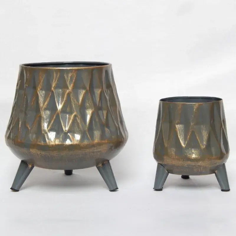 Ecofynd Pack of 2 Hazel Metal Planter with Stand Home Decor Item for Balcony, Living Room Hot Deal