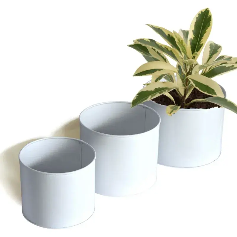 Certified Ecofynd Centuria Metal Flower/Plant Pots of 6.2 inch, 7 inch and 8 inch (Pack of 3, POT025-103-WHT) 5.0