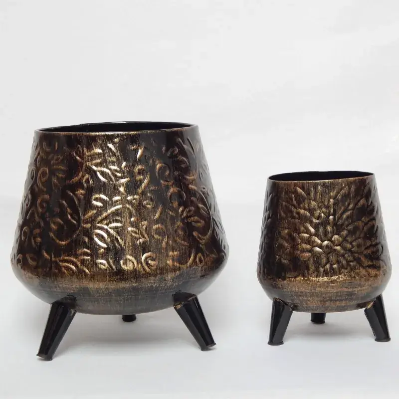 Ecofynd Hazel Metal Planter Pot with Stand | Home Decor Item for Balcony, Living Room (Dark Chocolate) - Pack of 2 Factory Price