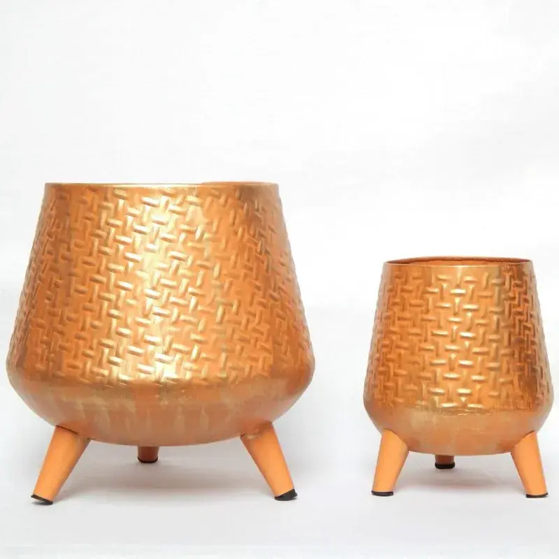 Ecofynd Pack of 2 Hazel Metal Planters with Stand | Home Decor Item for Balcony, Living Room (Orange) Low Price