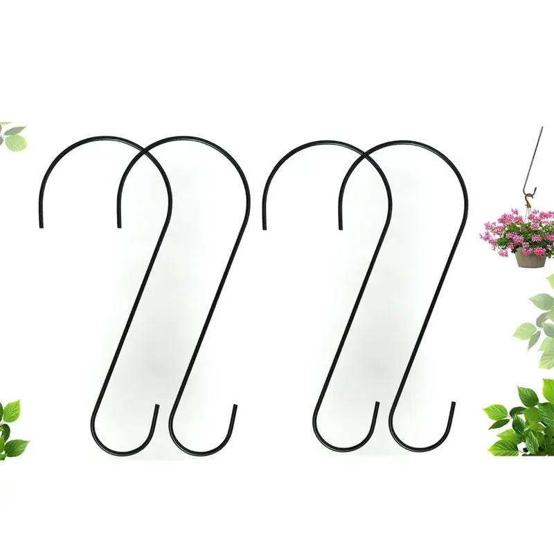Same Day Shipping Ecofynd HOOK011-BLK-102 Heavy Duty Metal S-Shaped Hanging Hook for Secure Home & Garden Use(Pack of 4) 5.0