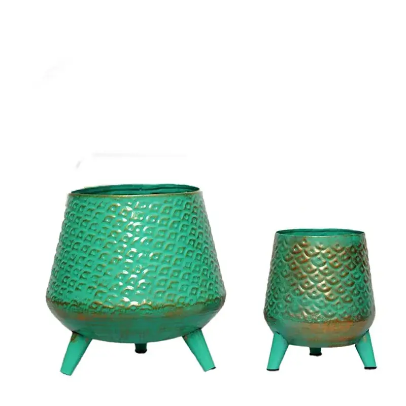 Ecofynd Set of 2 Hazel Metal Planter Pot with Stand | Home Decor Item for Balcony, Living Room (Turquoise) 5.0 Order Now