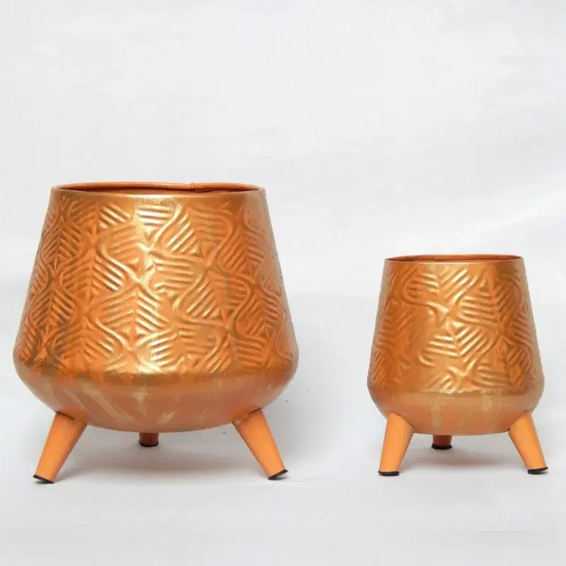 Best Price Ecofynd Hazel Metal Planter Pot with Stand Home Decor Item for Balcony and Living Room(Pack of 2)
