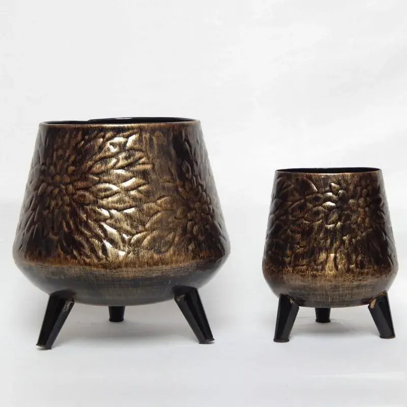 Ecofynd Pack of 2 Hazel Metal Planter Pots with Stands | Home Decor Item for Balcony, Living Room (Coffee Color) Hot Deal