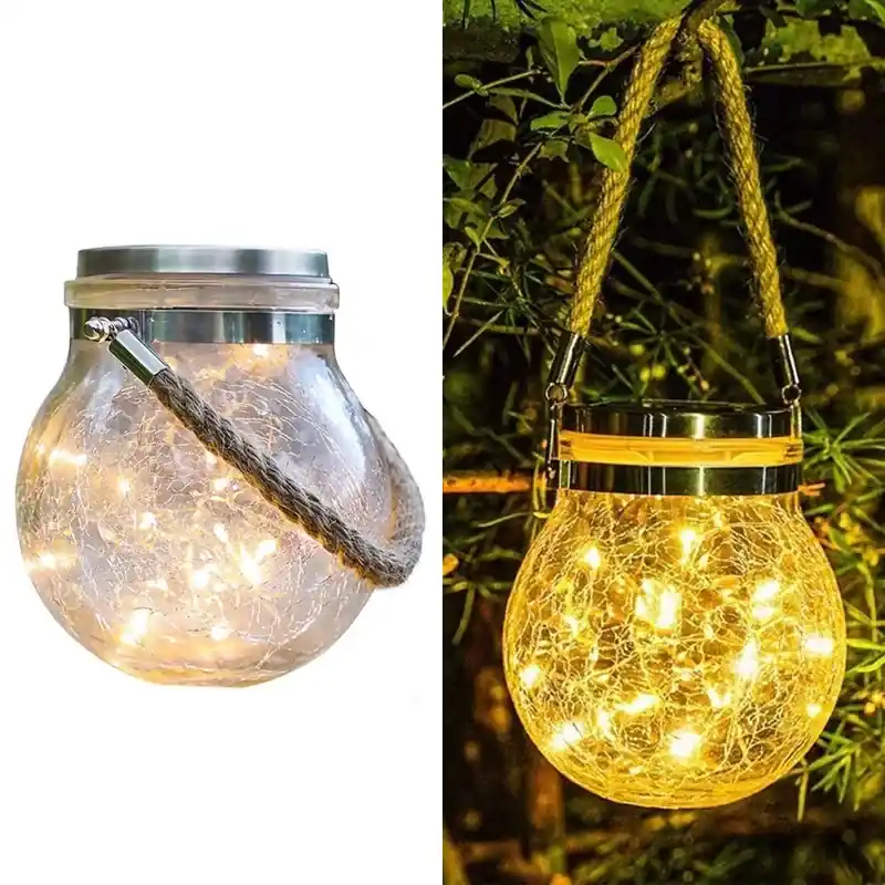 Hot Picks GIGAWATTS GW-506 Solar Light 2V Panel 30 LED Hanging Lantern IP65 Crackle Glass Globe Jar Lamp for Garden (Warm White) 5.0