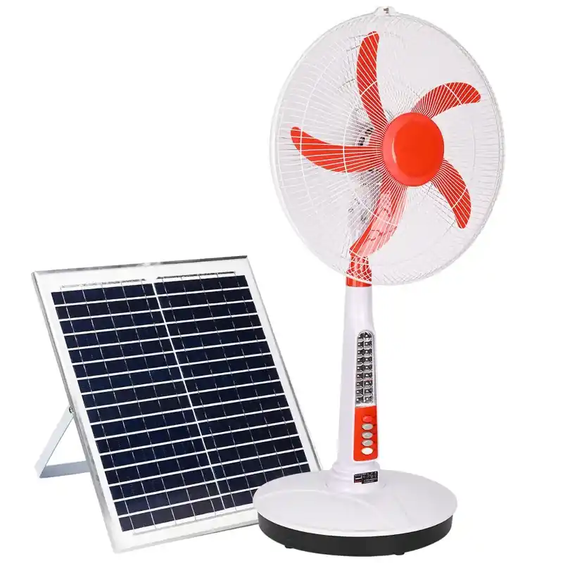 Warranty Included Gigawatts HYD-SF916A 20W Solar Powered Pedestal Fan 16” Portable and Quiet with High Power Air Delivery (White & Red)