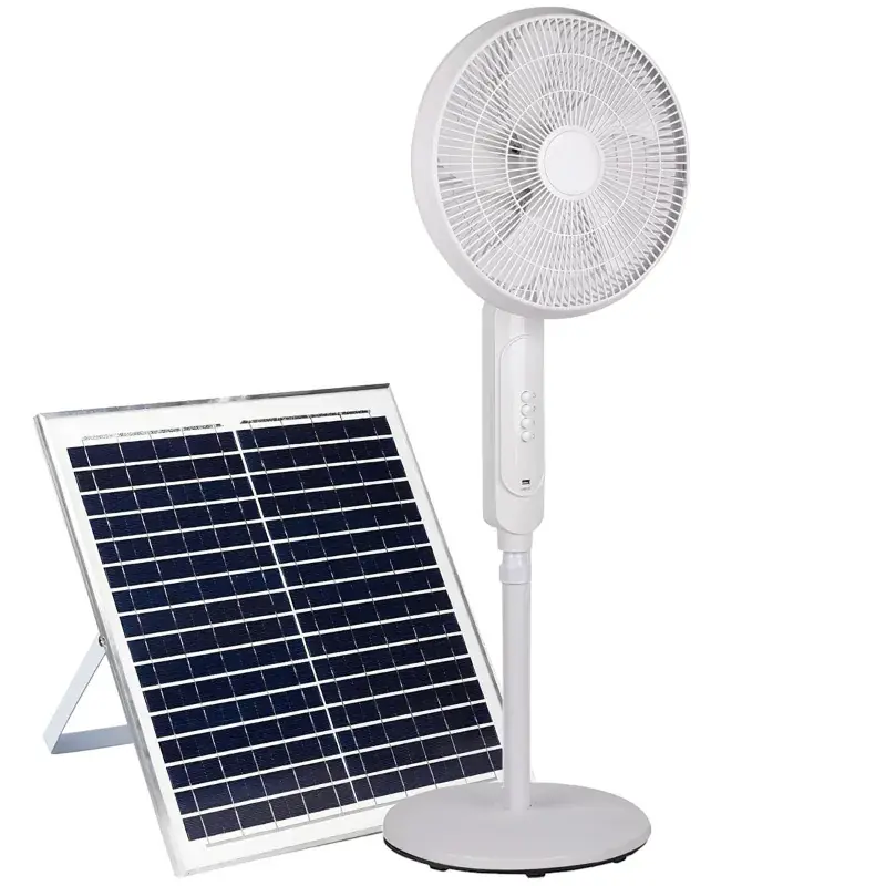 GIGAWATTS HYD-SF818 20W Solar Pedestal Fan Portable and Quiet with High Power Air Delivery 8000mAh Battery (White, 16inch) Luxury