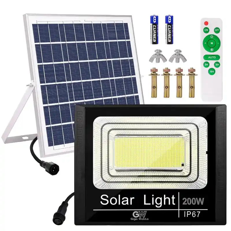 One Day Deal GIGAWATTS 200W Solar Flood Light with 20W Panel & Remote Control Rechargeable Cool White Lights for Outdoor Indoor